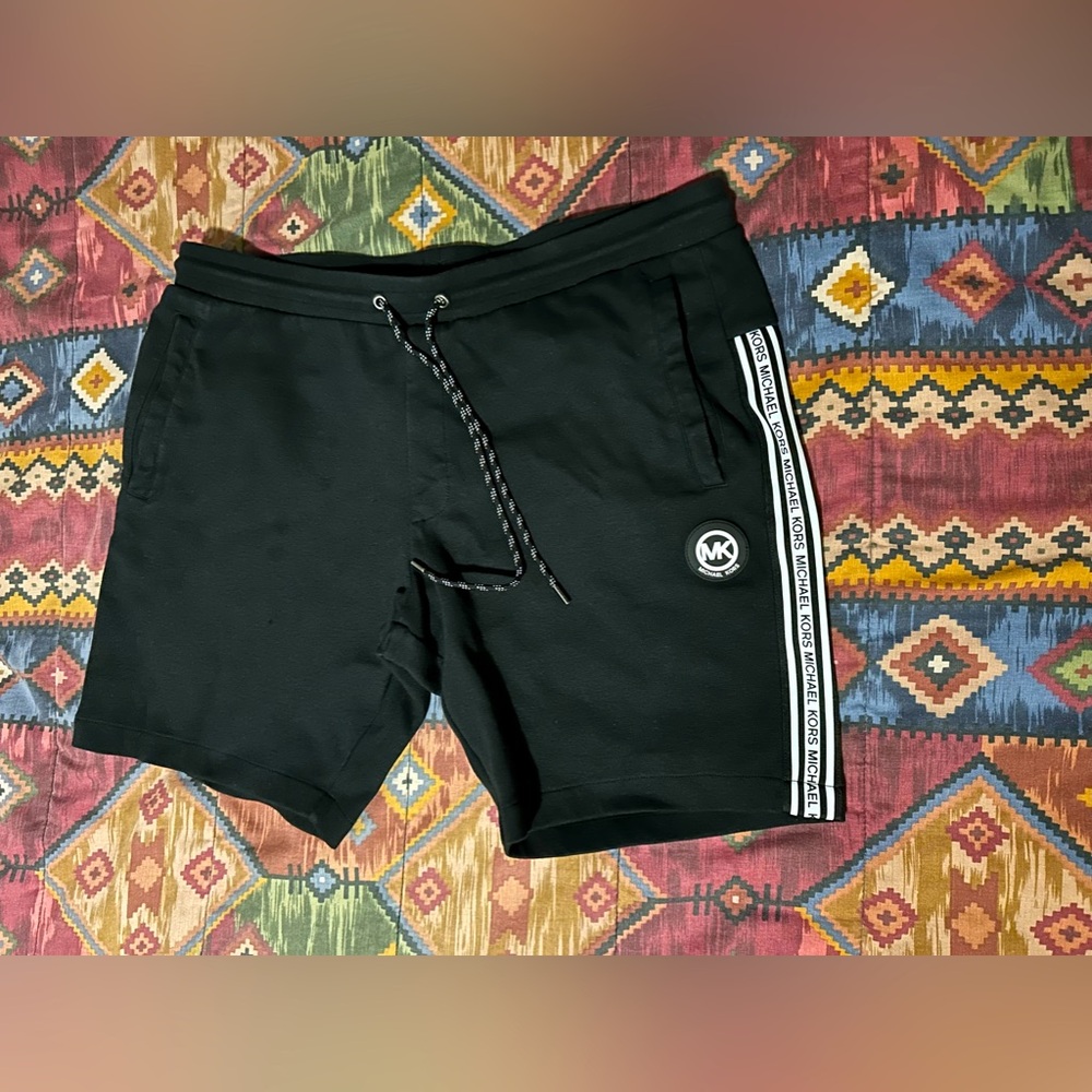MICHAEL KORS Men's  Black Logo-Tape Fleece Shorts Size XL